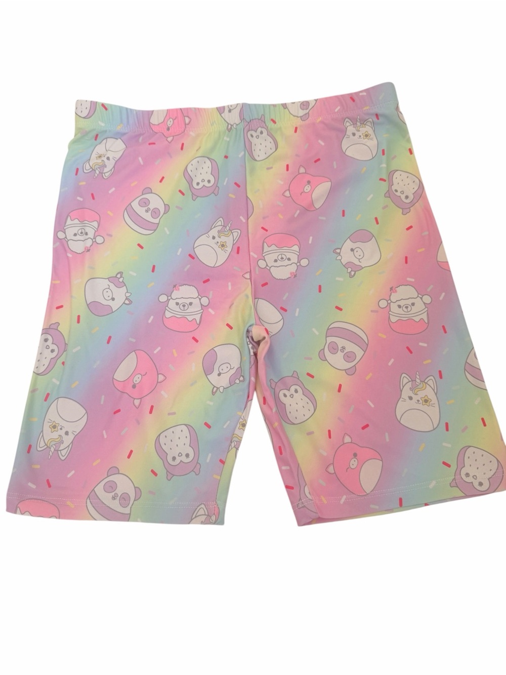 Squishmallows Girls Pastel Rainbow Bike Shorts Size L Character Print NWT